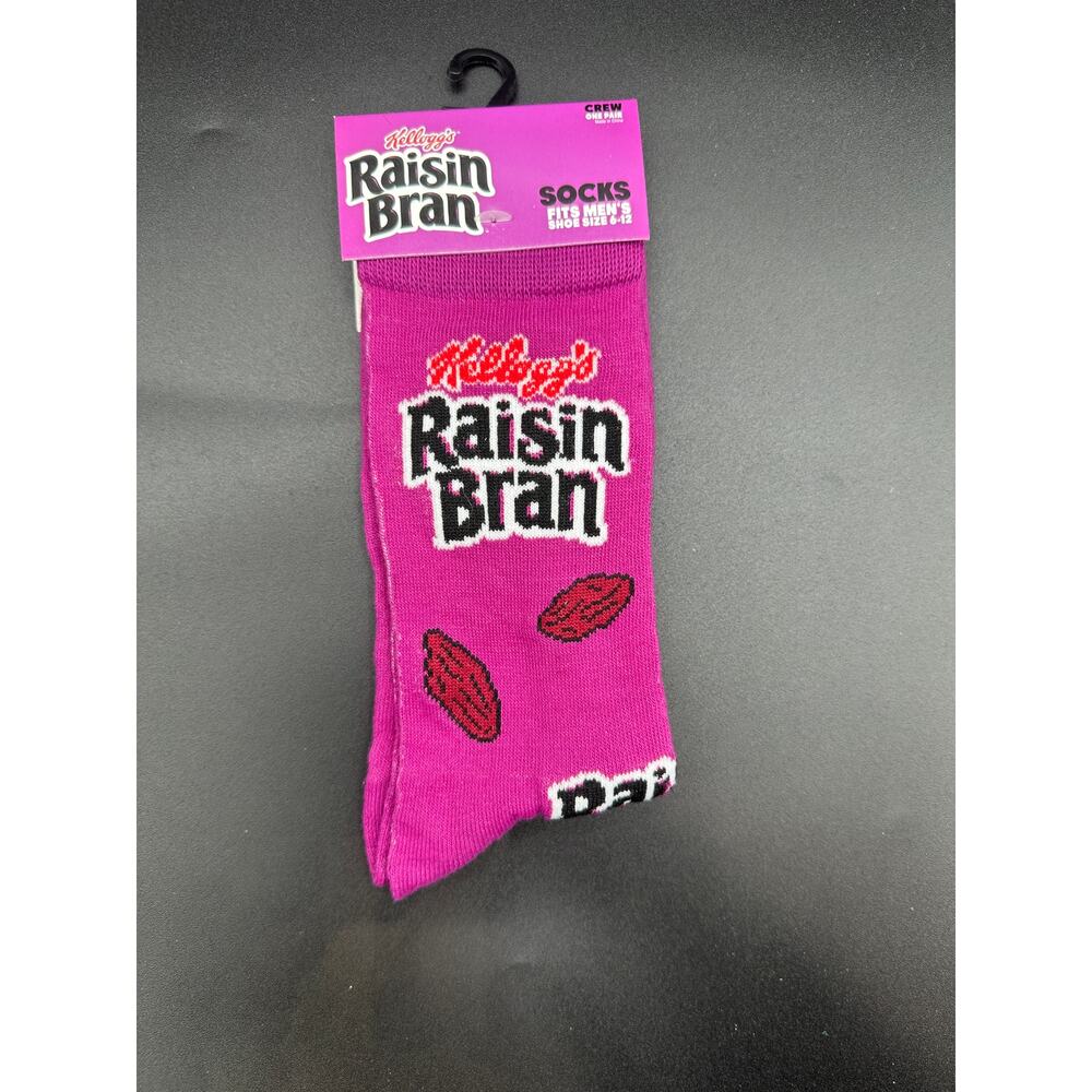 Kellogg’s Raisin Bran Crew Socks Pink Men’s 6-12 Cereal Logo Novelty New